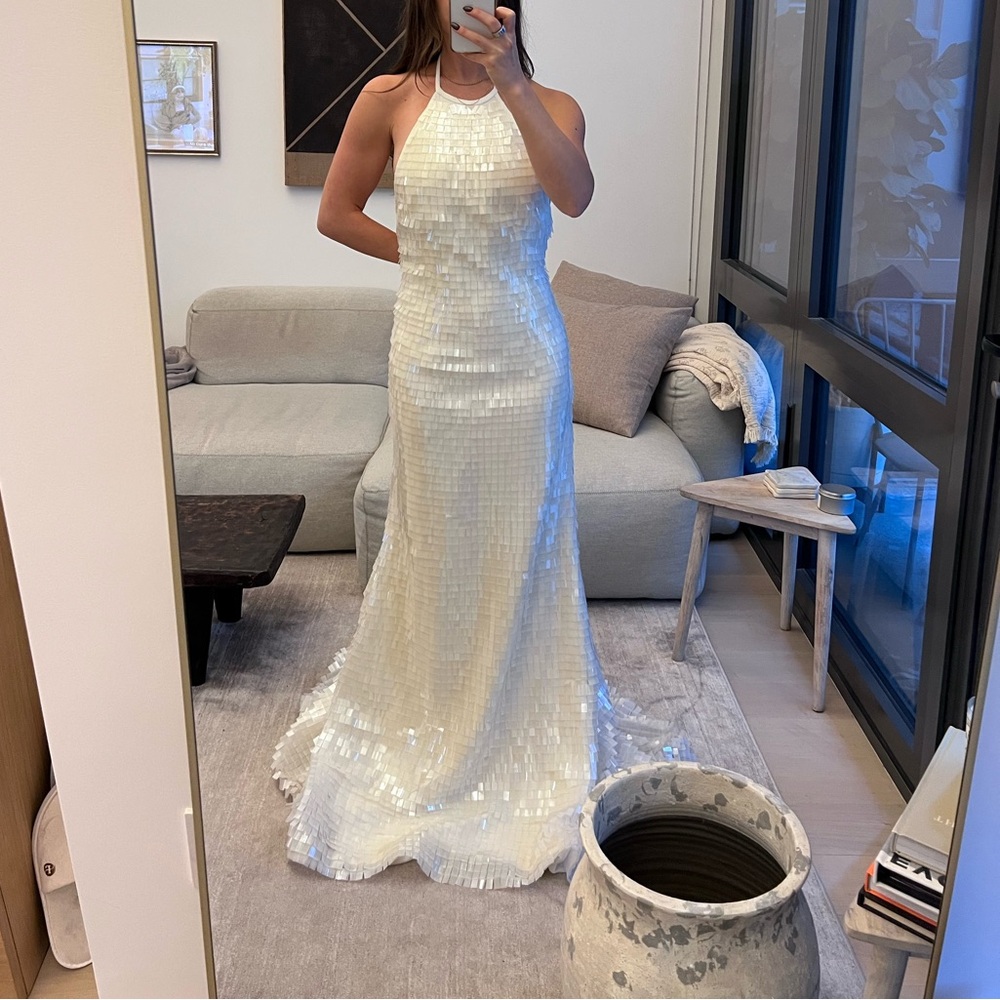 NEW WITH TAGS White Sequin Halter Dress